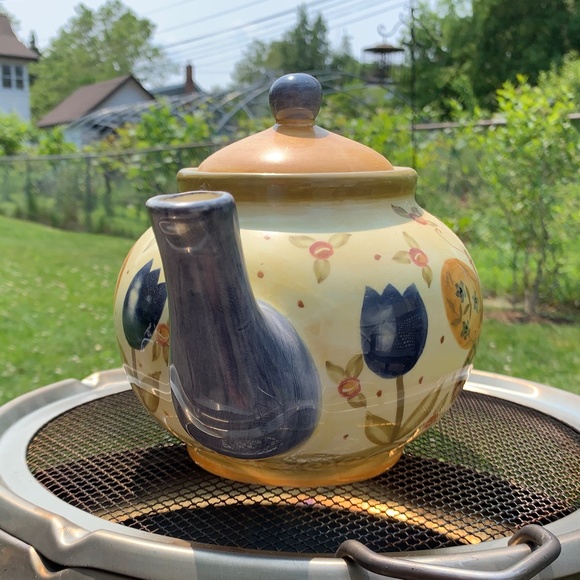 "Lang & Wise Ltd." earthenware teapot w/ saucer, 'Simple Life' - Picture 3 of 8